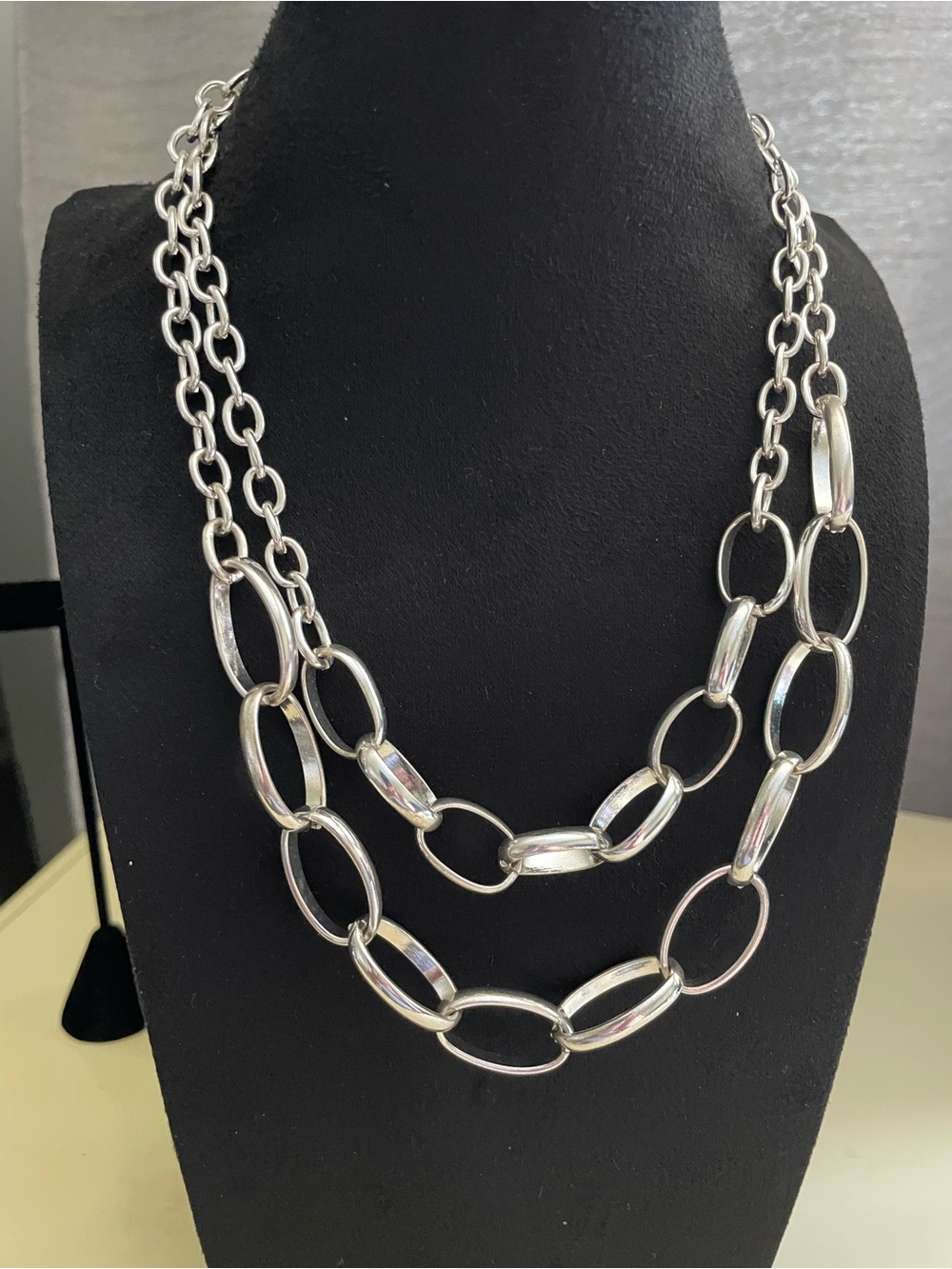 Silver Double-Layer Oval Link Necklace - Women Jewelry